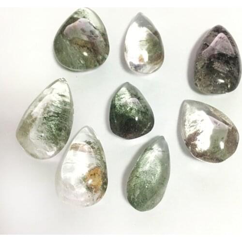 5pcs Natural Quartz Crystal Green Ghost Phantom Crystal Stone Reiki Healing Ornament Pendant Quartz Collectible Gift