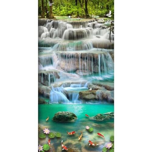 5D DIY Diamond Painting Waterfall Full Round Drill Landscape Tree Diamond Embroidery Cross Stitch Mosaic Decor