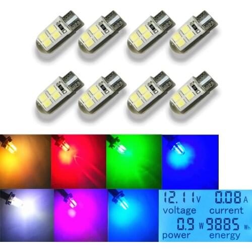 8Pcs W5W LED T10 High Bright Car light Bulb Silica Gel 8smd Dome Reading Door License Plate Wedge Signal Lamp 12V White Yellow