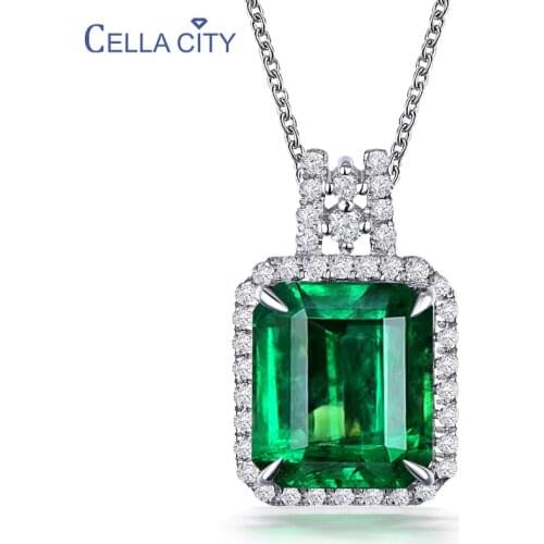 Cellacity Geometry Emerald Pendant Necklace Charms Silver 925 Jewelry for Women Gemstones Female Anniversary Clavicle Chain gift
