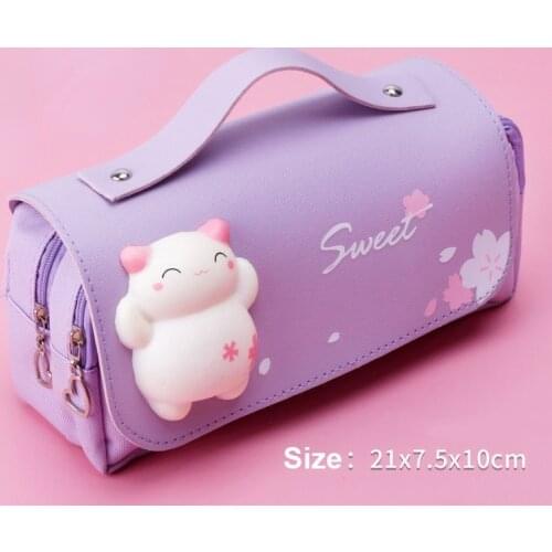 Pencil Case Kawaii Pig Pencil Bag for Girl with Cute Watch Estojo Escola Material School Supplies High Capacity Piornik Szkolny