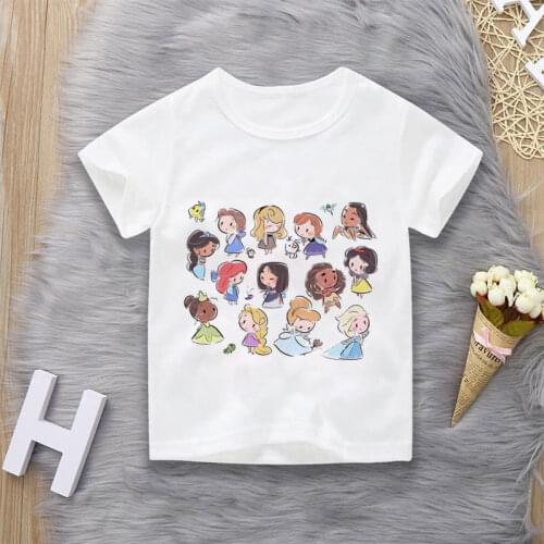 Unisex Summer Childrens Clothing Princess Cute Cartoon Boy And Girl T-shirt Aesthetics Fun Kid Top Crew Neck White Short Sleeve