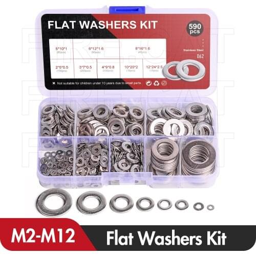 Stainless Steel Flat Round Gasket Washers Set M2 M3 M4 M5 M6 M8 M10 M12 Metal Countersunk Plate Ring Seal Bolt Washer Spacer Set