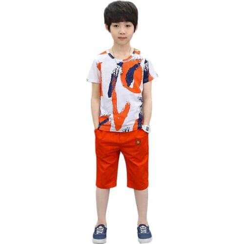 Boys Clothes Sets 2021 Summer Kids Clothing Set Children Quality Short Sleeve Printed T-shirt Pants Casual 2 Pcs Suits 120-160