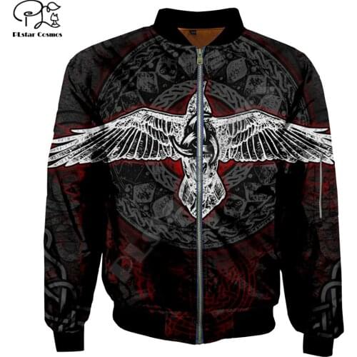 Mens zipper Bomber Jackets indian viking tattoo 3D Print Long Sleeve Flight Jacket Thick Casual unisex Harajuku women Streetwear