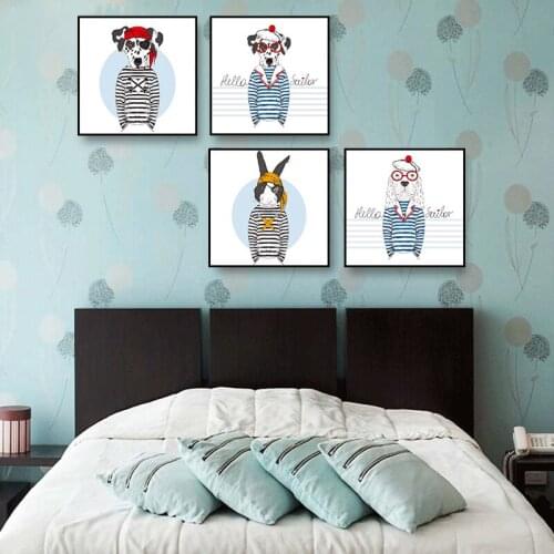 Lovely Cute Dog Fashion Cloths Posters and Prints Canvas Painting Wall Art Pictures for Kids Room Living Room Home Decoration