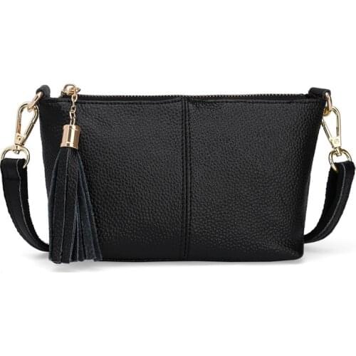 MJ Women Crossbody Bags Genuine Leather Small Tassel Shoulder Bag Women Purse Wallet Solid Messenger Bags Mobile Phone Bag