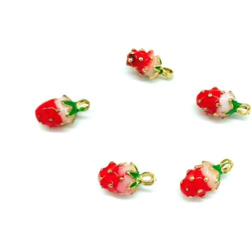 Fashion Drop Of Oil Strawberry Charms For Women Earrings DIY Making Accessories Handmade Enamel Fruit Charms Alloy Lovely Gift