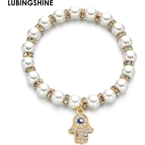 Fashion Women Pearl Evil Eye Bracelet Fatima Charm Elastic Bracelet Crystal Heart Owl Tree of life Beaded Bracelets Jewelry Gift