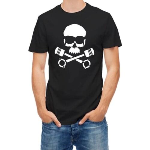 Mens T Shirt Skull Easy Rider Pistons Cotton Top Tee for Teen Boys T-Shirt Good Quality T Shirt Tops Western Style