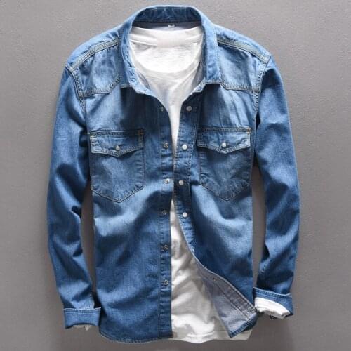 Mens Retro Thin Long-sleeved Denim Shirt 2021 Four Seasons New Business Casual Fashion Cowboy Shirt Jacket Male Brand Clothes