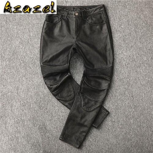 Azazel Pants Motorcycle Real Cow Retro Genuine Leather Men Clothing Long Pants Mens Clothes 2020 Trousers Ropa Hombre LXR480
