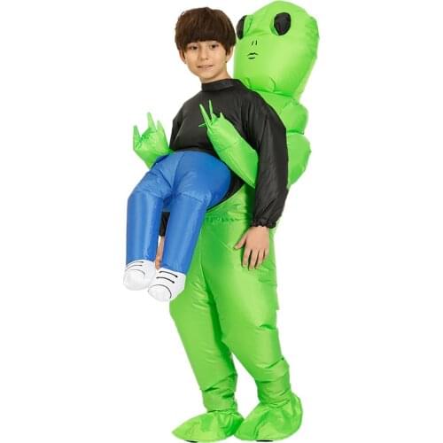 Newly Green Alien Carrying Human Costume Inflatable Funny Blow Up Suit Cosplay for Party DOD886