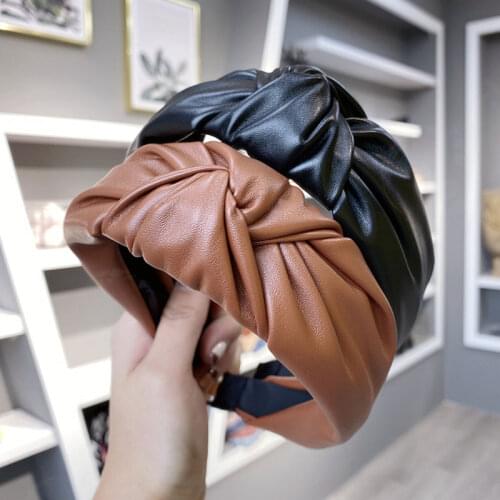2020 Vintage Vintage Solid PU Leather Bezel Hair Bands For Women Turban Headband Girls Hair Accessories Hoop Hair Clips Headwear
