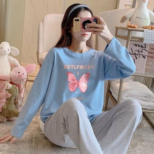 Autumn Cotton Pajamas Women Korean Style Sweet, Comfortable and Cute Long-sleeved Cotton Suit Home Service Girl Student Pajamas