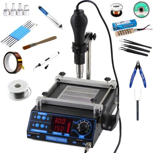 YIHUA 853AA 2 In 1 BGA Rework Station Dual Digital Display IR Preheating Station + Hot Air Gun Desoldering Station