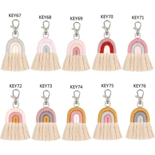 Weaving Rainbow Keychains Handmade Car Keychain Ladies Car Bag Charm Accessories Key Ring Mom Gift N2UE