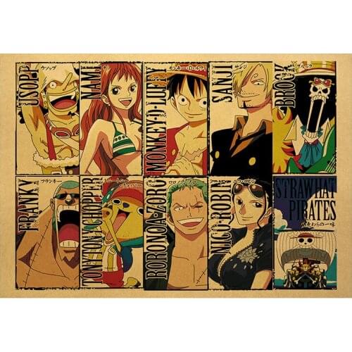 One Piece - Kraft paper Retro Poster Bar Cafe Art Home Decorating Painting Living Room Bedroom Wall Stickers