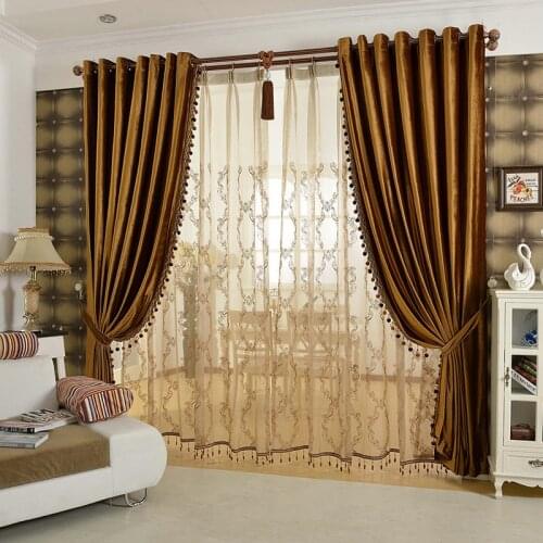 Luxury Curtains Solid Flannel Curtains Ready Made With Braids Colorful Beige/ Brown /Golden /Purple Beads Included