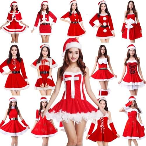 Christmas Dress Sexy Women Santa Claus Costume Fancy Dress Sexy Cosplay Costume Party Dress Red Velvet Dresses