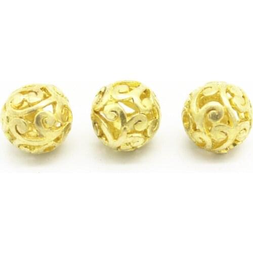 SEA MEW 10PCS 11mm Metal Raw Brass Round Hollow Out Beads Hole Beads DIY Spacer Beads For Jewelry Making
