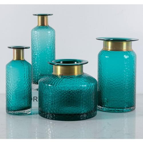 Modern Simple Transparent Glass Vase Decoration Metal Copper Ring Home Living Room Hydroponic Flower Arrangement Glass Vase