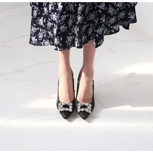 All-match High-heeled Shoes for Fall 2020 New Pointed Rhinestone Stiletto Sexy Size 33-42 Apricot Black