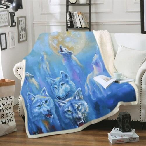 Spring Autumn Custom Fleece Blankets for Beds Durable and Comfortable Wolves Howling Moon Beach Blanket for Adults Kid Dropship