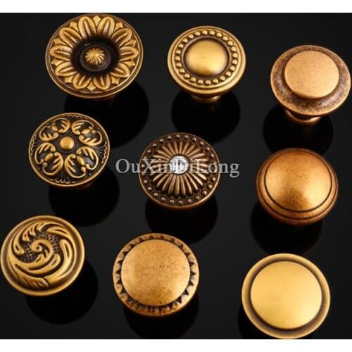 Top Quality 10PCS Furniture Handles European Rural Pure Brass Drawer Wardrobe Cupboard Kitchen Cabinet Door Pulls Handles Knobs