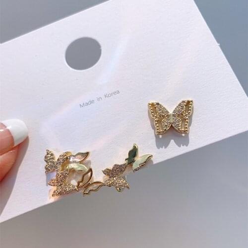 Fairy Shiny Rhinestone Asymmetric Butterfly Earrings for Women 2020 New Gold Color Metal Small Statement Drop Earrings Jewelry