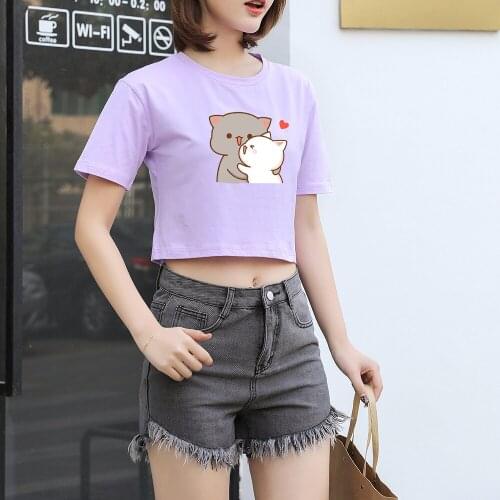 Female Sexy Crop Top Short Tops Tshirt Kpop Cute Milk Bear Print Cotton T Shirt Women Candy Color Mujer Short Sleeve Harajuku