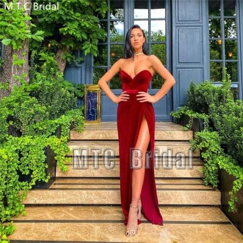Sexy Prom Dresses Long Velvet High Slit Special Occasion Party Dress For Women Formal Evening Gowns Plus Size Robe De Soiree