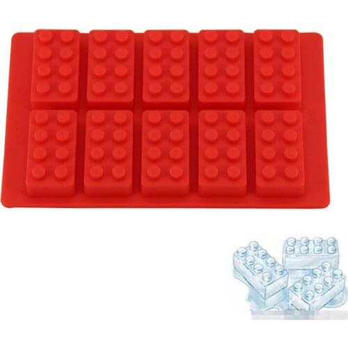 10 Holes Ice Cube Tray Silicone Lego Brick Blocks Shaped Rectangular DIY Chocolate Mold Cake Tools Fondant Shapes