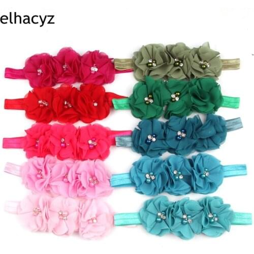10pcs/lot Baby Headband Flower Girls Toddler Hair Bands Girls Kids Headbands Flower Crystal Ribbon Turban Baby Hair Accessories