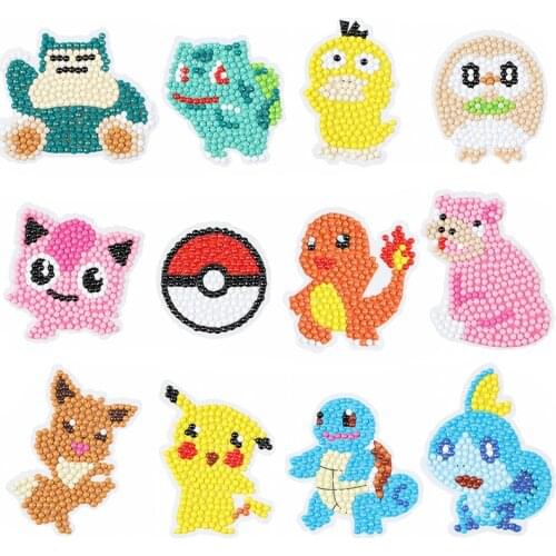 12Pcs Cartoon 5D DIY Diamond Painting Stickers Kits for Kids Theme Stick Paint with Diamonds by Numbers Kit DIY Mosaic Stickers