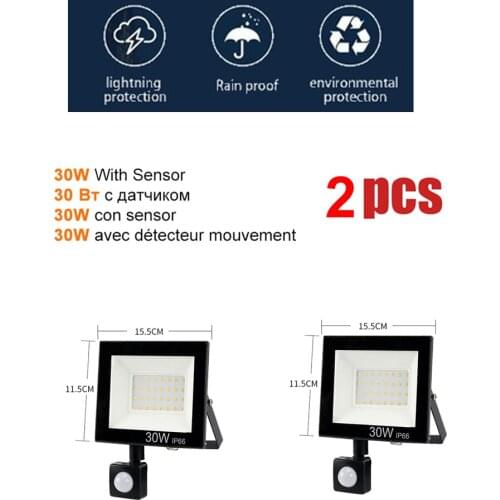 2 pcs 220V 10-100W LED FloodLight Spotlight Exterior Street wall reflector LED lamp lamp Wireless PIR Motion Sensor Waterproof P
