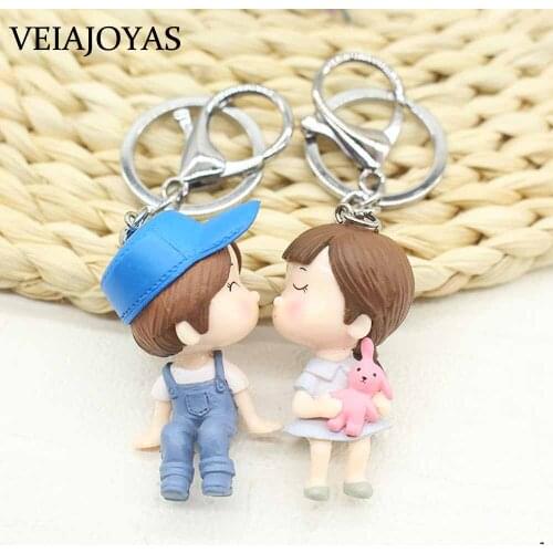 2pcs Cute Boy Girl Doll Trendy Key Chains Couple Keychain Creative Trinket Novelty Jewelry Best Gift for Wedding Loves souvenir