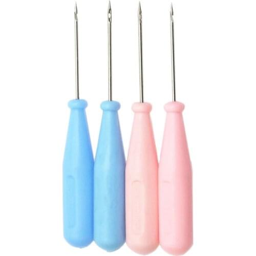 2PCS Sewing Awl Shoes Bags Hole Hook DIY Handmade Leather Hole Puncher Plastic Handle Cone Needle Shoe Repair Needles