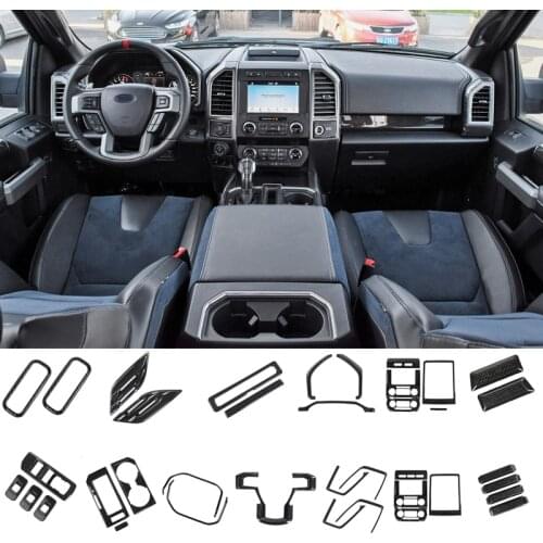 ABS Carbon Fiber Interior Mouldings Trim Grain Central Console Panel Cover For 2017-2019 Ford F150 Raptor 2018 Pickup Truck