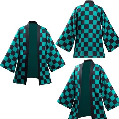 Anime Demon Slayer Cosplay Kamado Tanjirou Uniform Costumes Halloween Carnival Coat + Earrings Props