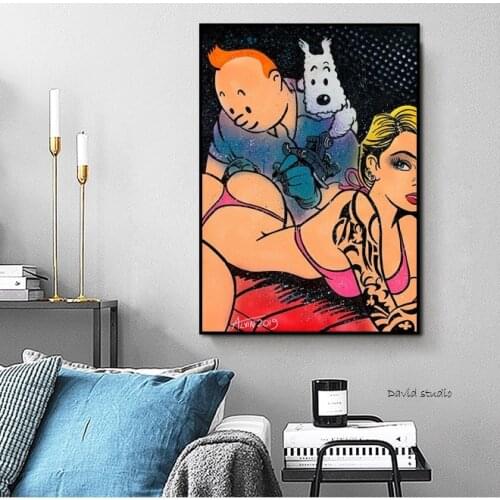 Free Shipping 100%Hand Painted Oil Painting With Popular Art POP ART Cartoon TINTIN On Canvas For Wall Decoration