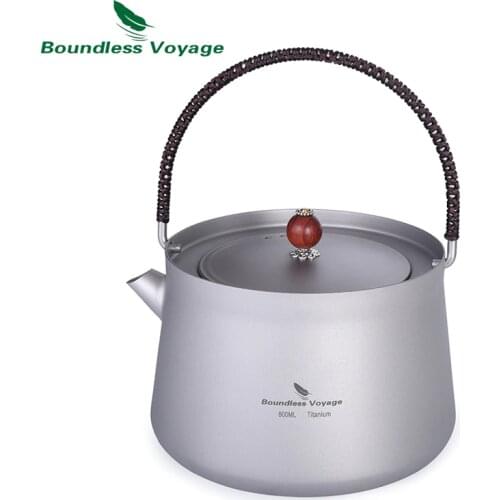 Boundless Voyage 800ml Titanium Jug Lightweight Tea Pot Outdoor Camping Water Kettle with Filter Anti-scalding Handle Lid