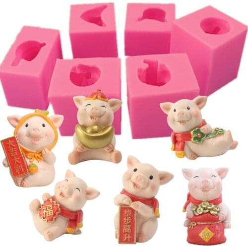 Blessings For The New Year Pig Shape Silicone Mousse Handmade Soap Mold Plaster Decoration Mold Cake Mold