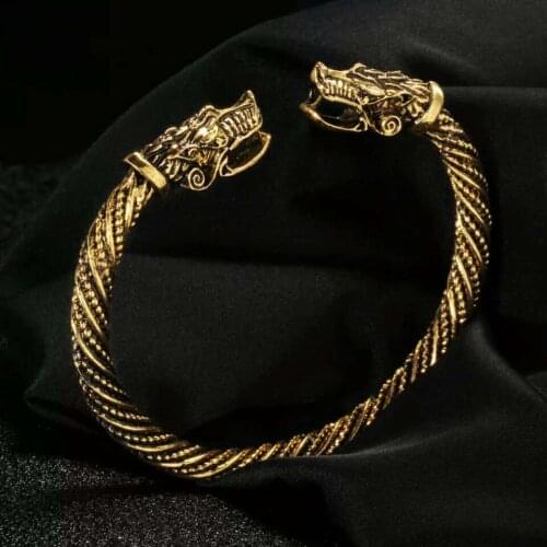 Viking Gold Silver Plated Retro Black Dragon Head Bracelet Men Vintage Adjustable Bangles Women Unisex Punk Jewelry Dropshippin