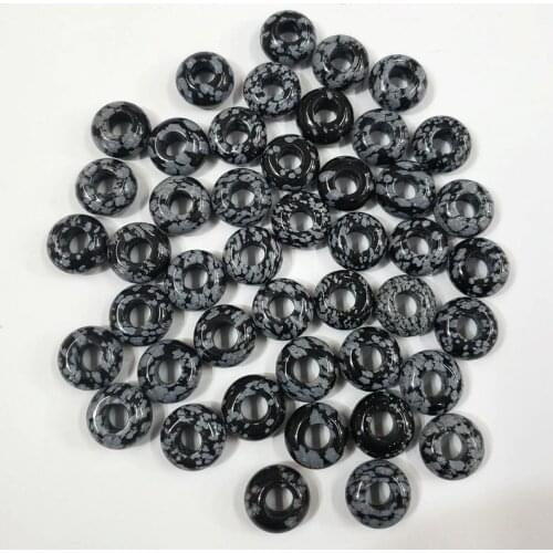 50pcs Big Hole Beads for Jewelry Making Natural Stone black snow 14mm Spacer Beads Bracelet Necklace Pendant Accessories Charms