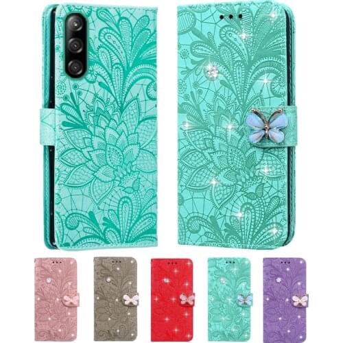 Case For Sony Xperia L4 Case xperia l4 Xperia 5 Xperia XZ3 xperia5 Diamond Lace Flower Leather Flip Card Slot Cover Phone Case