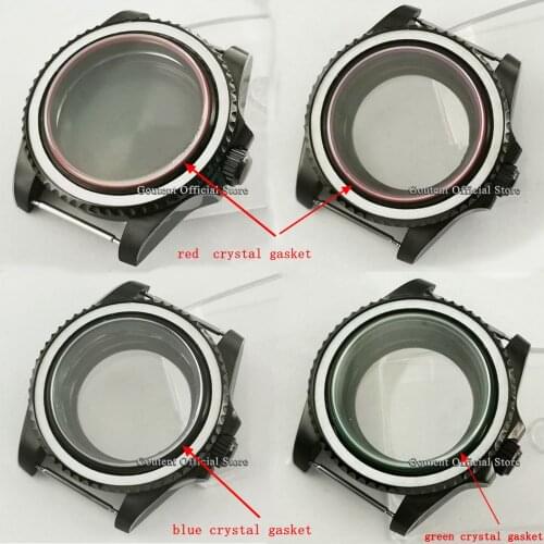 40mm Black PVD Watch Case With Blue/green/Red Crystal Gasket Fit NH35 NH36 ETA 2836,DG2813/3804 Miyota 8215 821A Movement