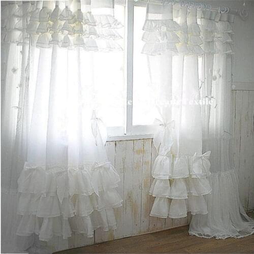 Elegant white cake cloth curtain lace cotton bedroom curtains for living room luxury American style cortinas wedding decoration