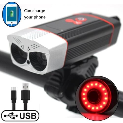 2000 Lumen Waterproof Intelligent LED Display Front Bike Headlight USB Rechargeable MTB Cycling Lamp with Power Bank Function