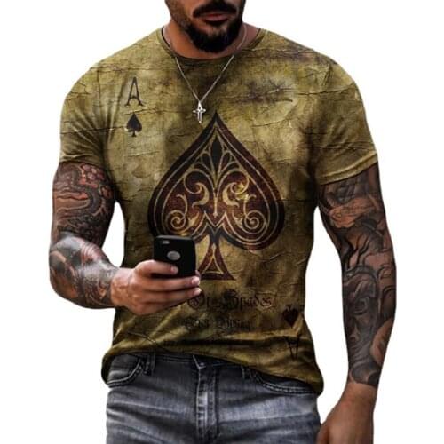 Mens T-shirt Oversized Vintage O-Neck Tee Shirt Fashion Poker Print Short Sleeve Top Summer New Tshirts T Shirts Camiseta Mujer